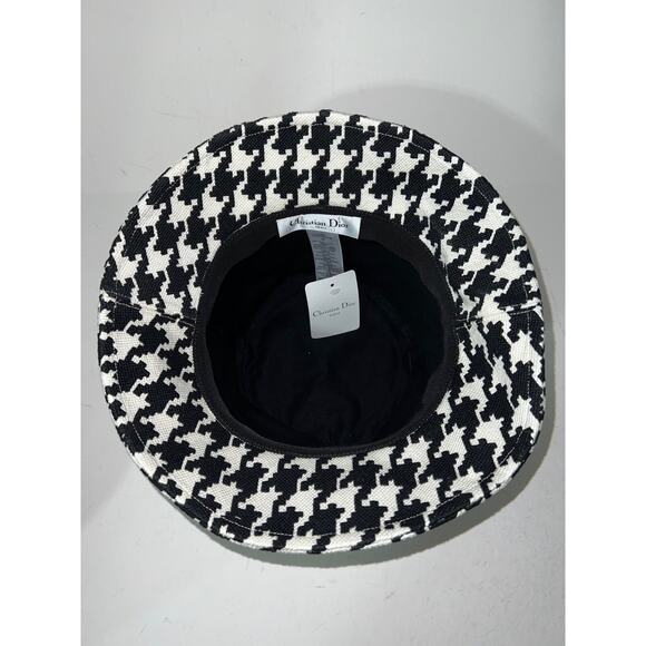Christian Dior Houndstooth Black White Jacquard Cotton Logo Sun Bucket Hat 57 main image 3